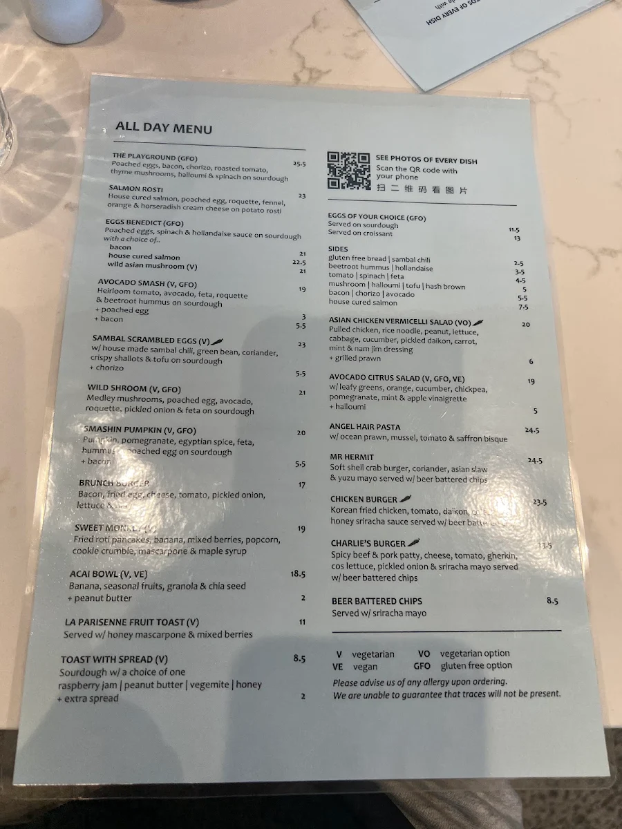 Menu, Three Monkeys Place