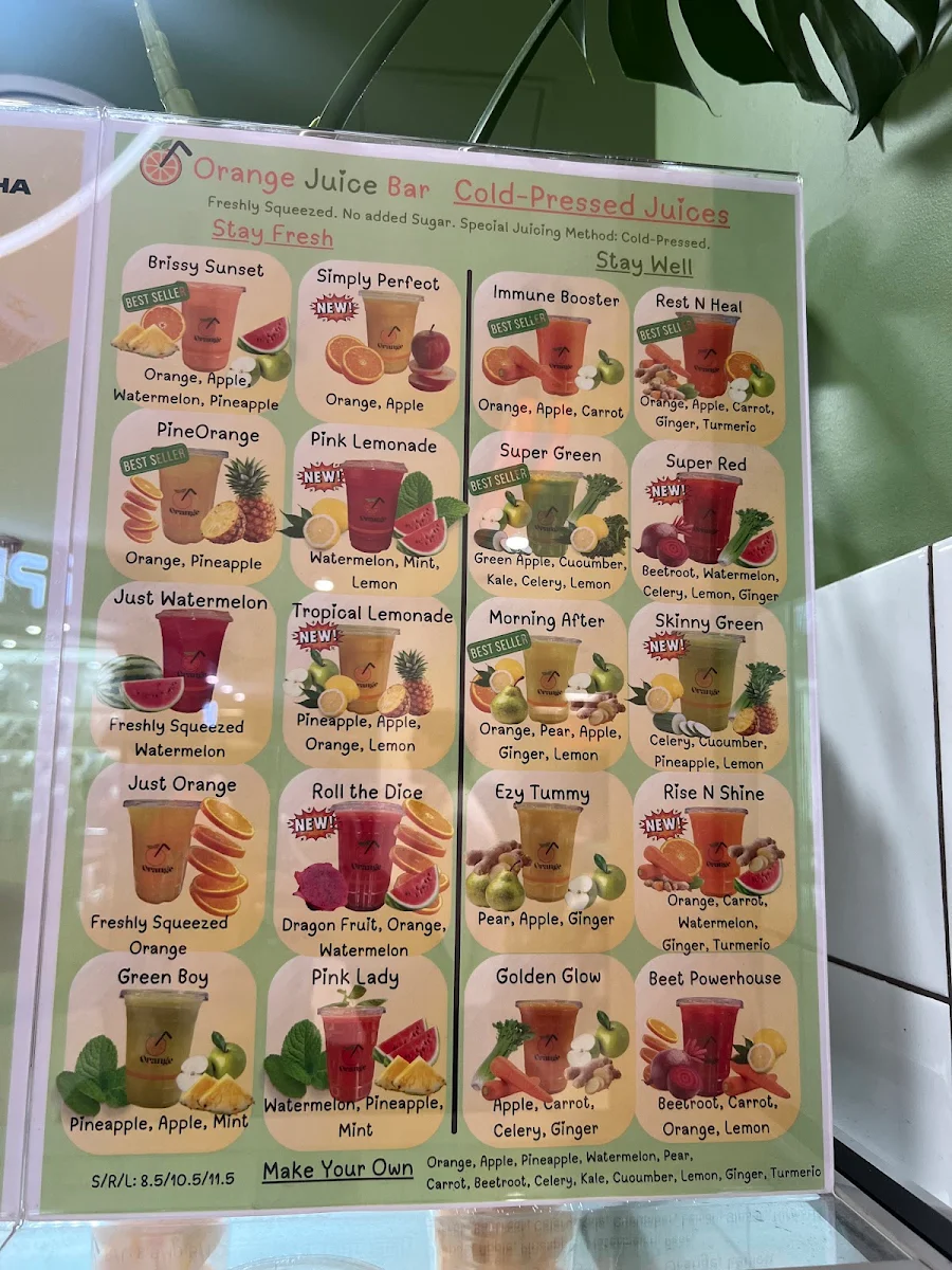 Menu, Orange Juice Bar