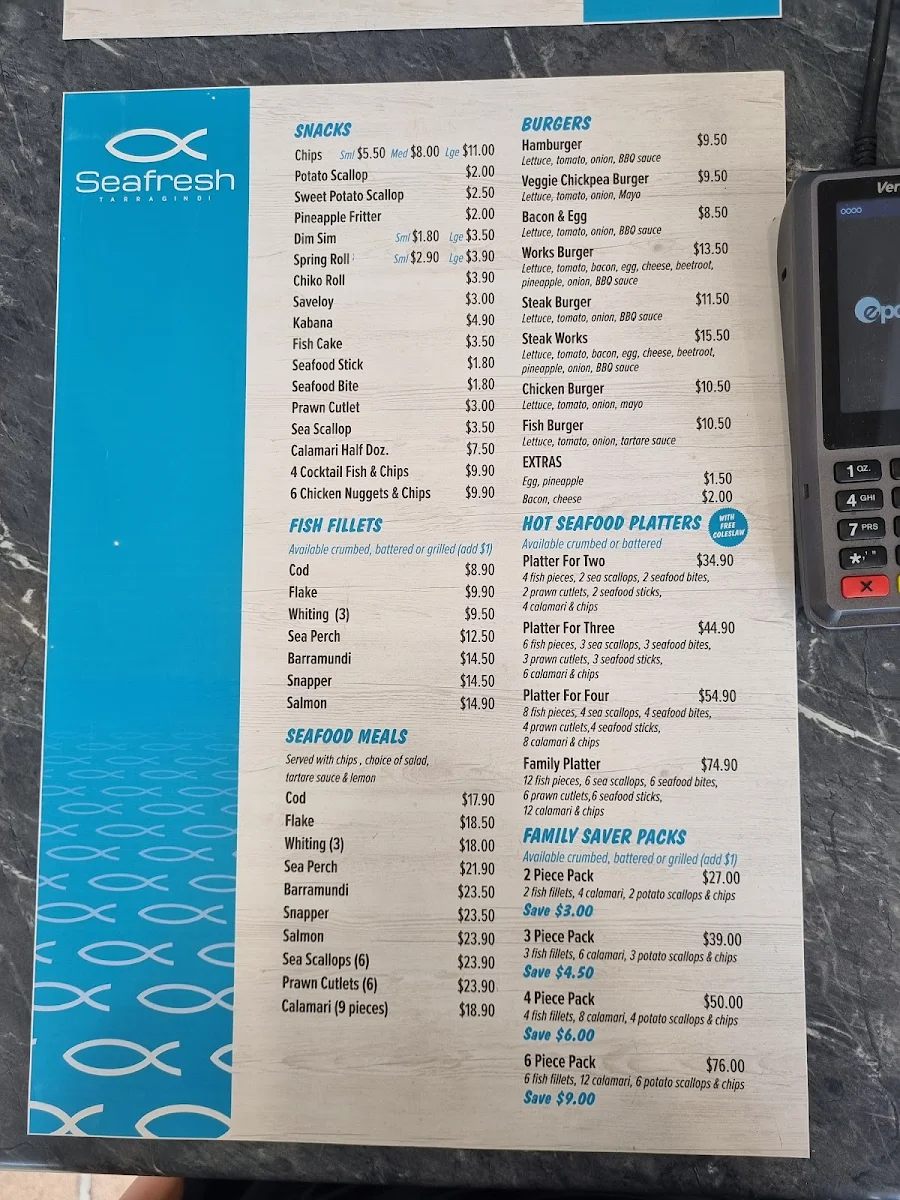 Menu, Seafresh Tarragindi