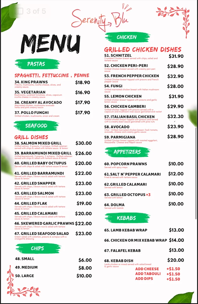 Menu, Caroline springs kebab HSP