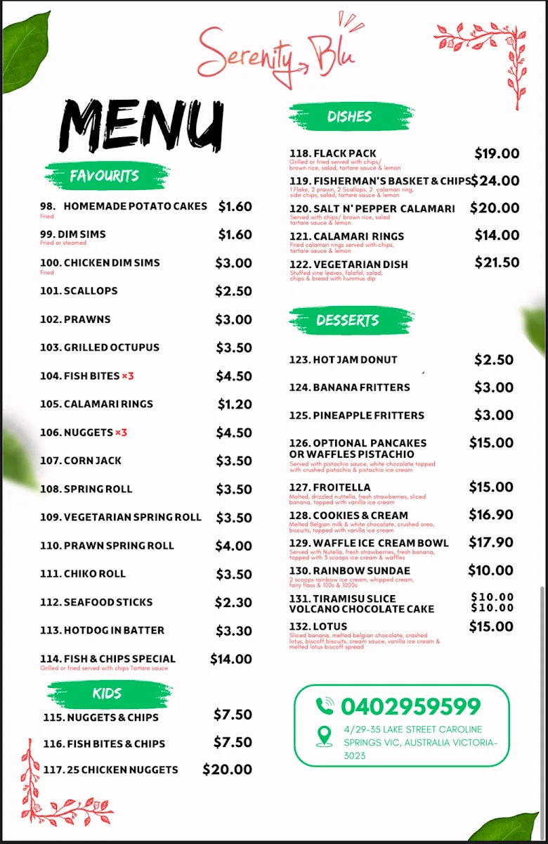 Menu, Caroline springs kebab HSP