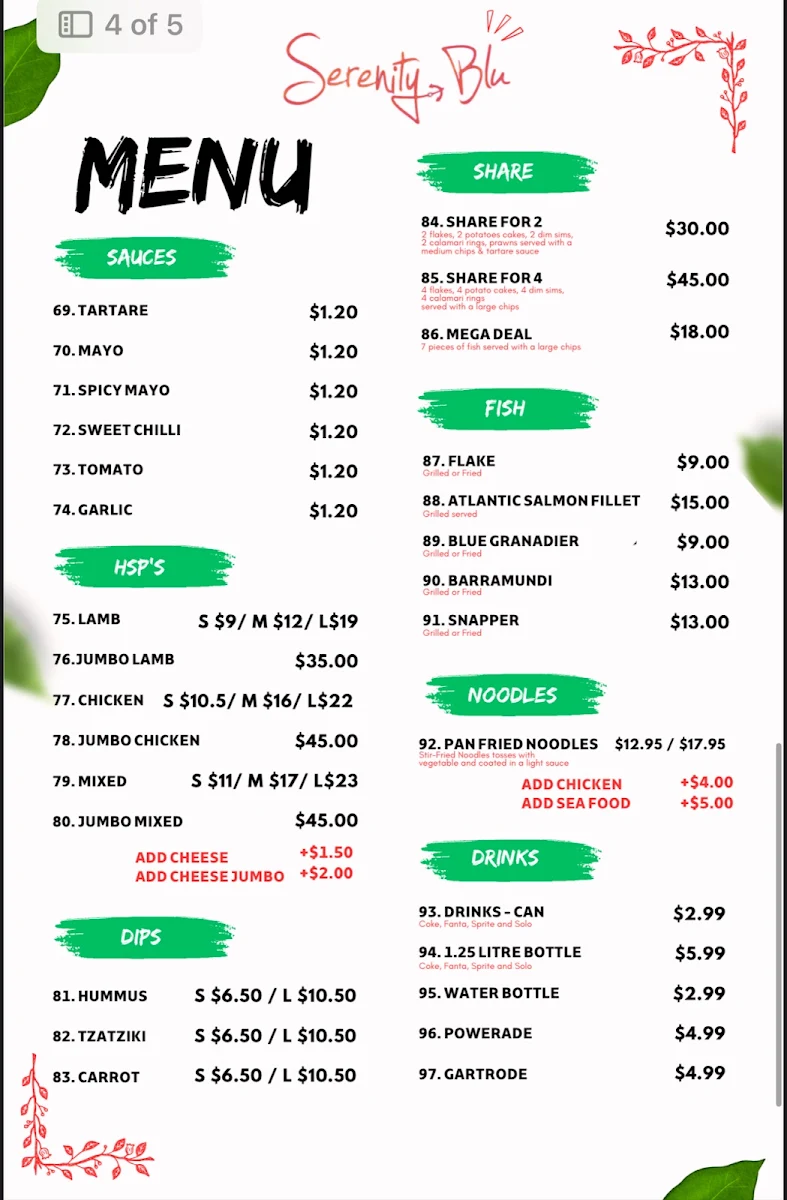 Menu, Caroline springs kebab HSP
