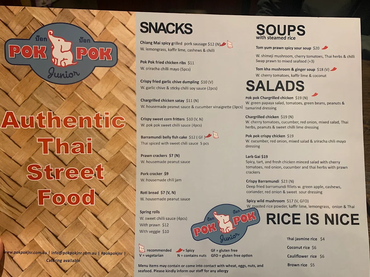 Menu, Pok Pok Junior