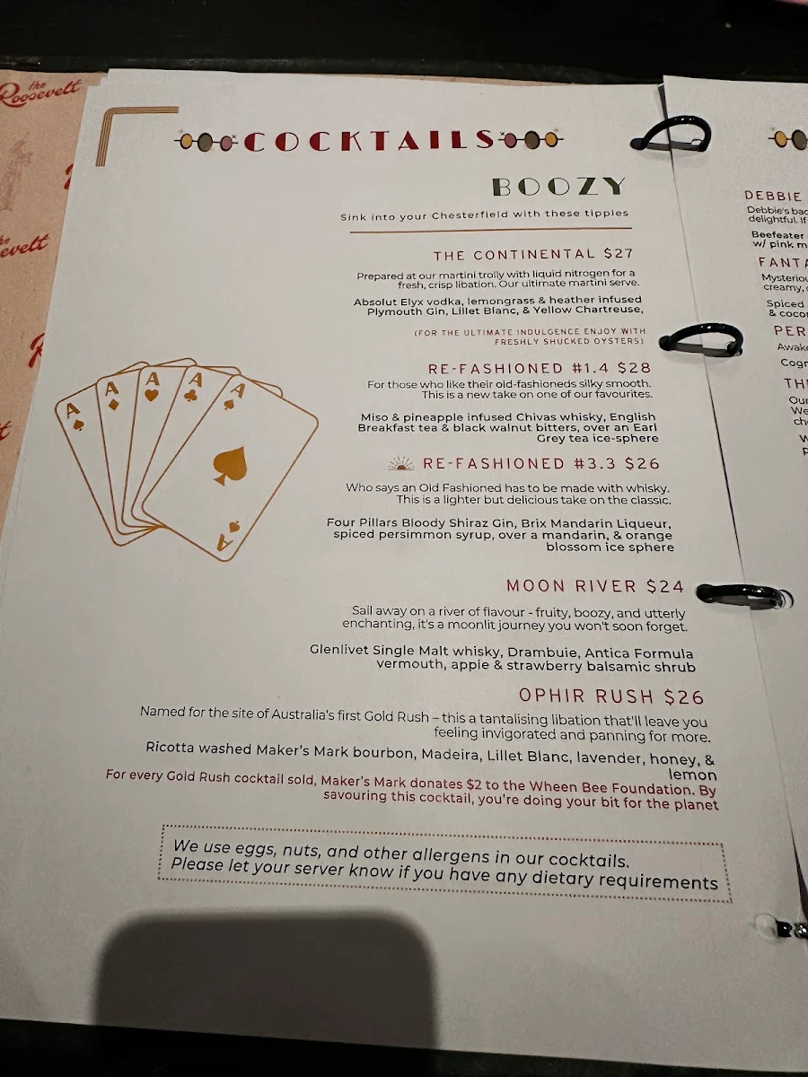 Menu, The Roosevelt