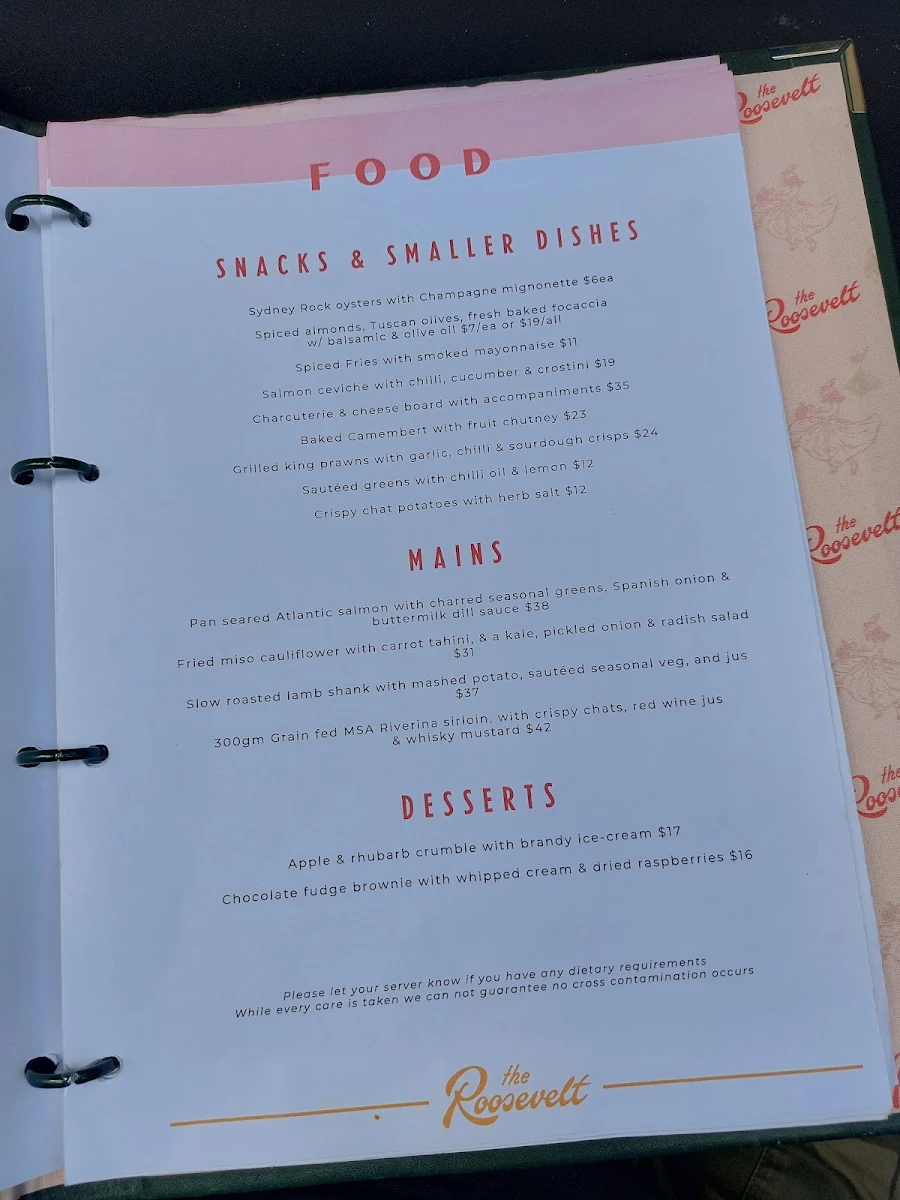 Menu, The Roosevelt