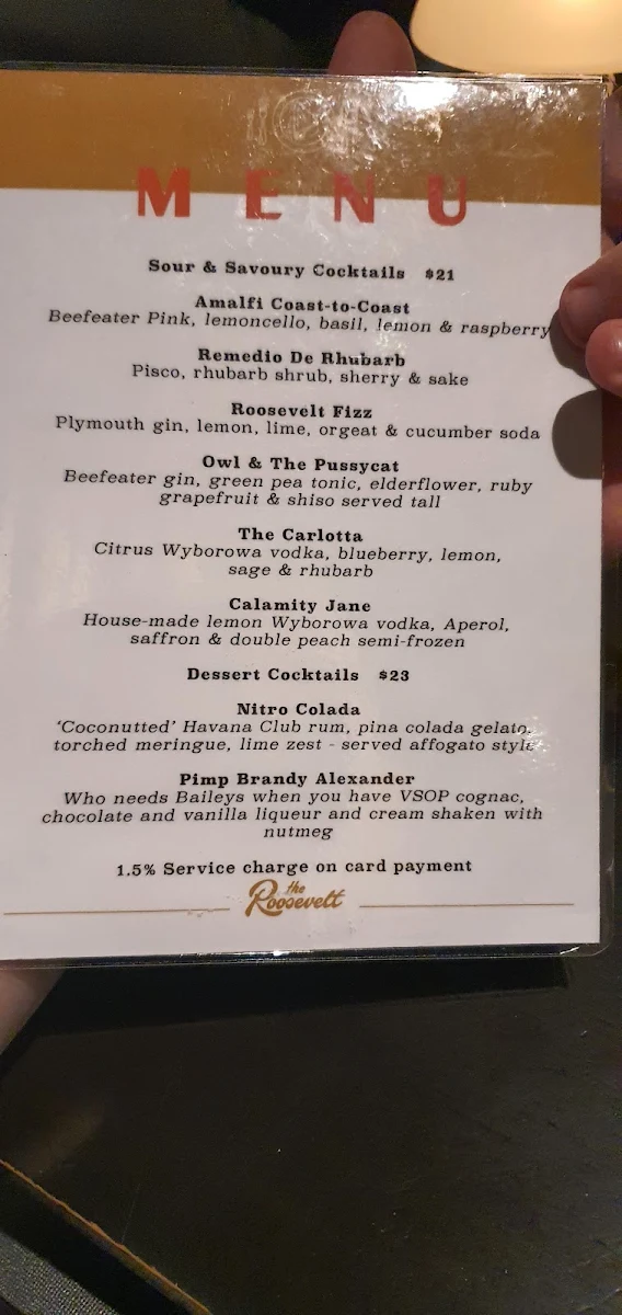 Menu, The Roosevelt