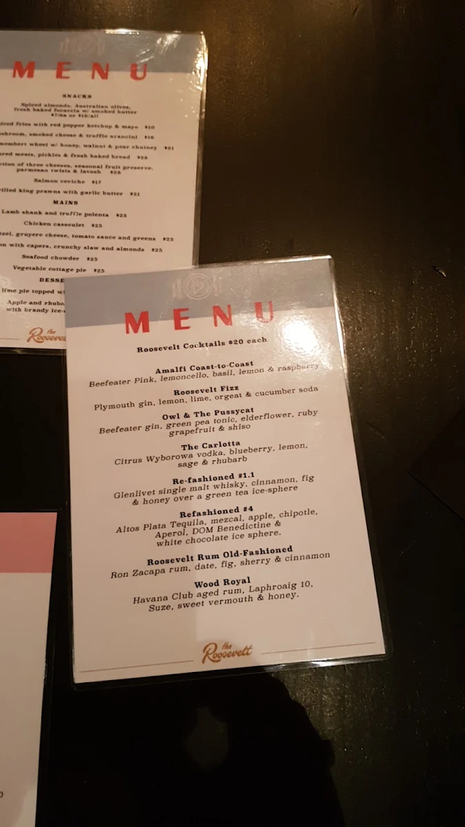 Menu, The Roosevelt