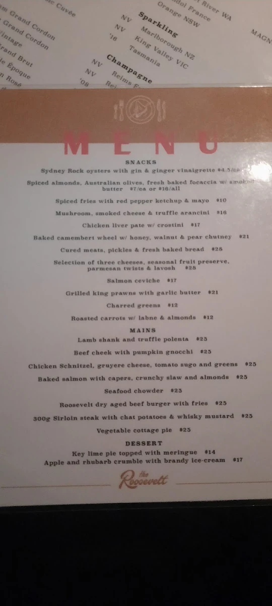 Menu, The Roosevelt