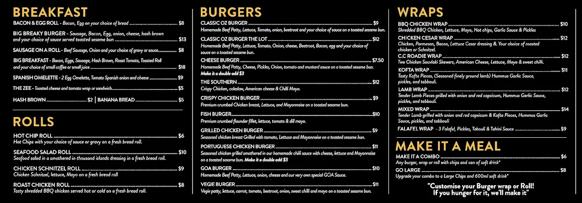 Menu, Georges On Argyle