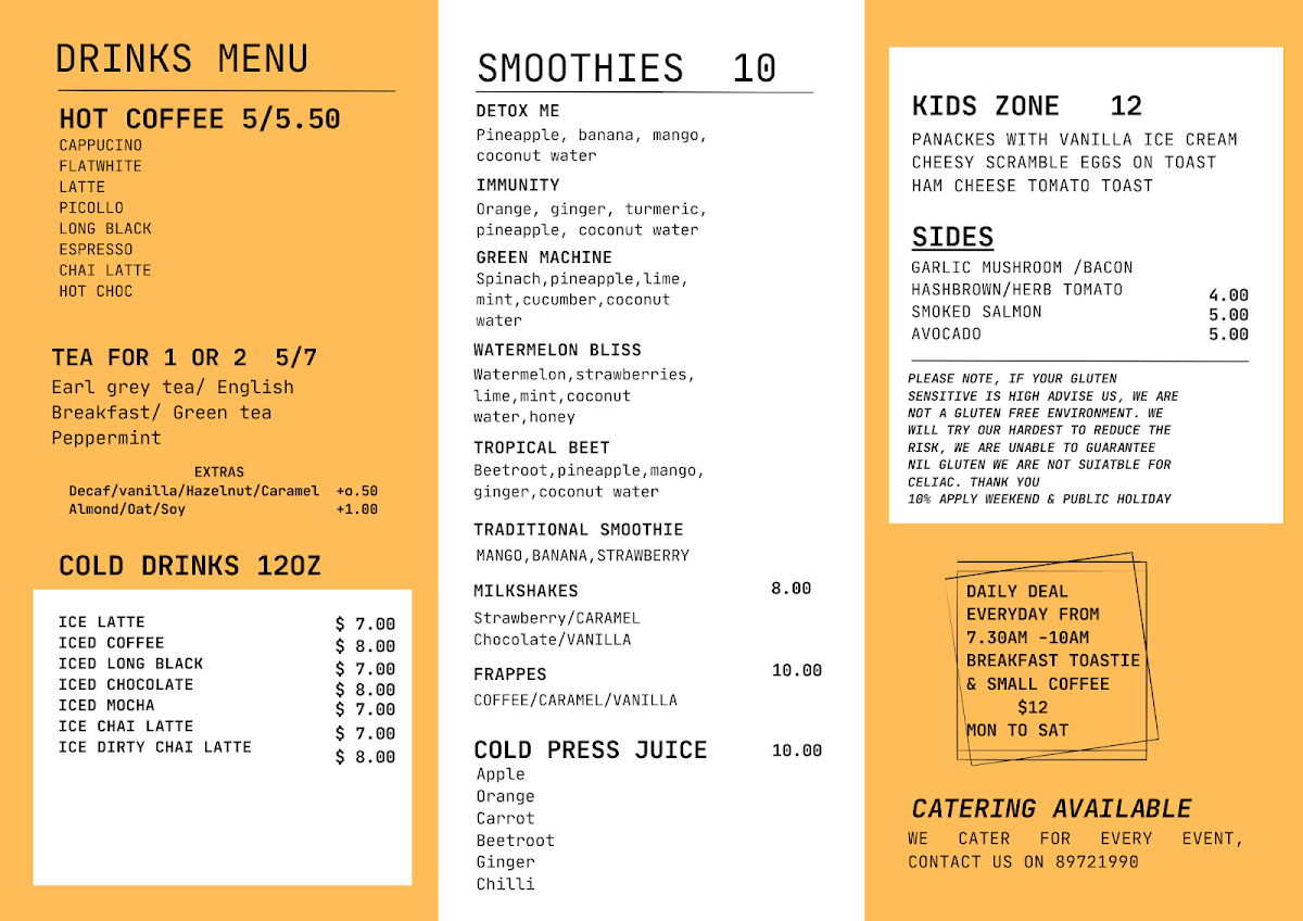 Menu, Finch Cafe