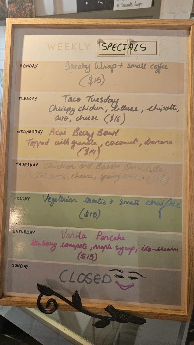 Menu, Finch Cafe