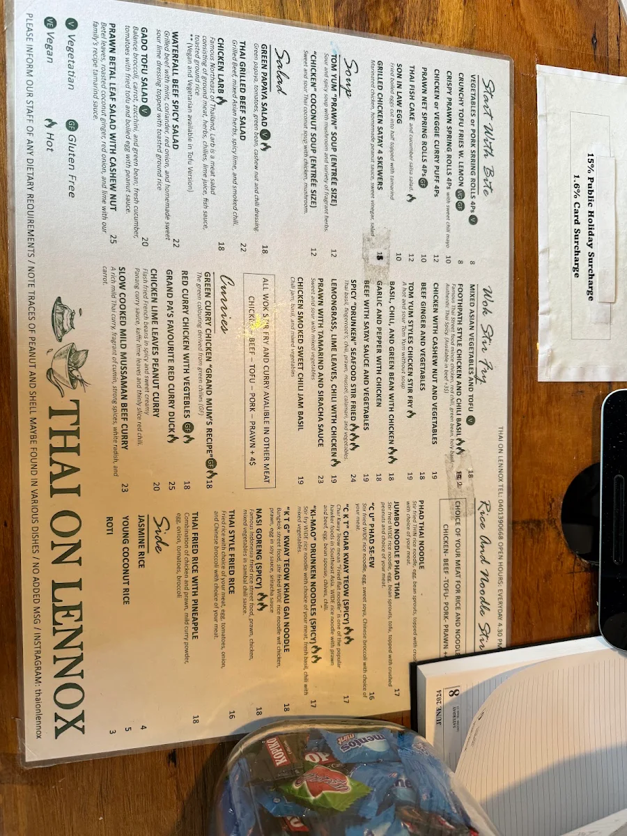 Menu, Thai on Lennox