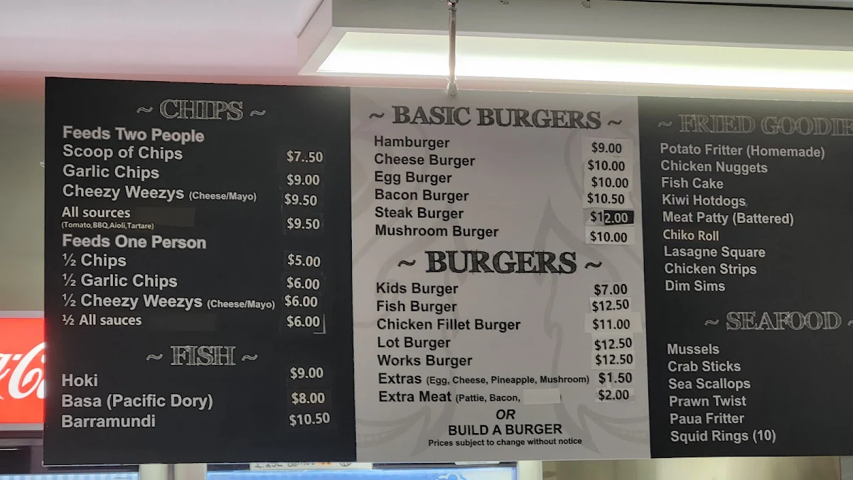 Menu, Kiwi Fish N Chips