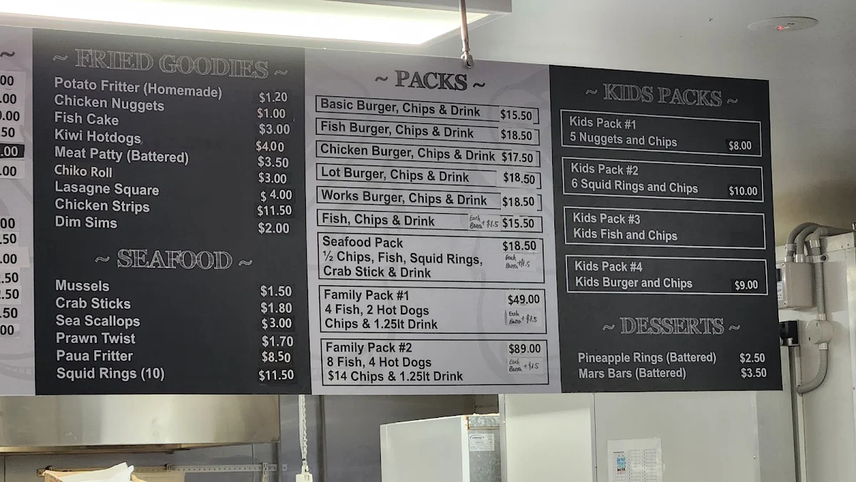 Menu, Kiwi Fish N Chips