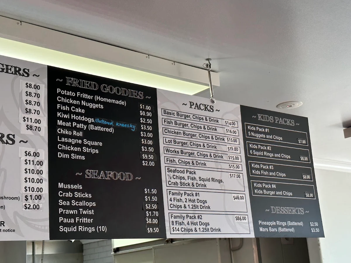 Menu, Kiwi Fish N Chips