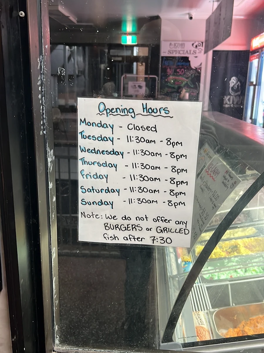 Menu, Kiwi Fish N Chips