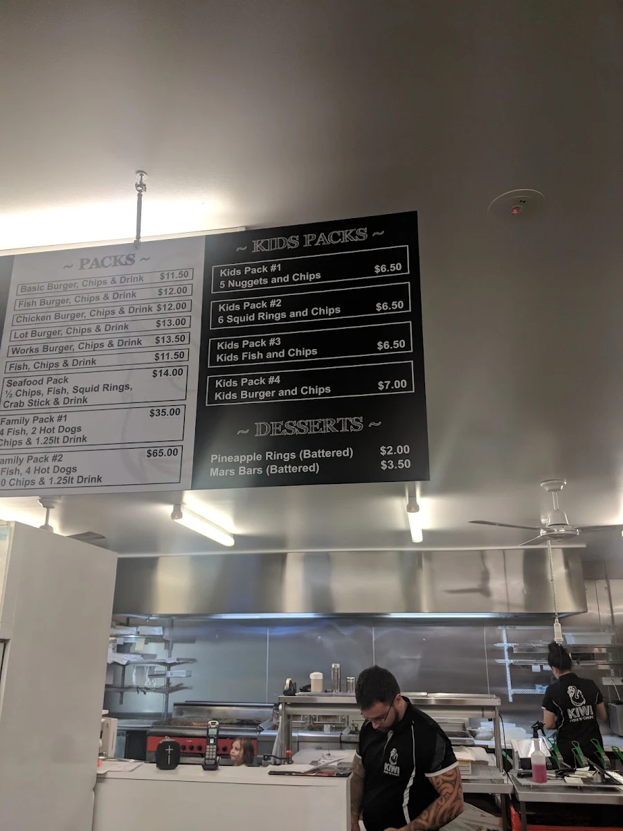 Menu, Kiwi Fish N Chips