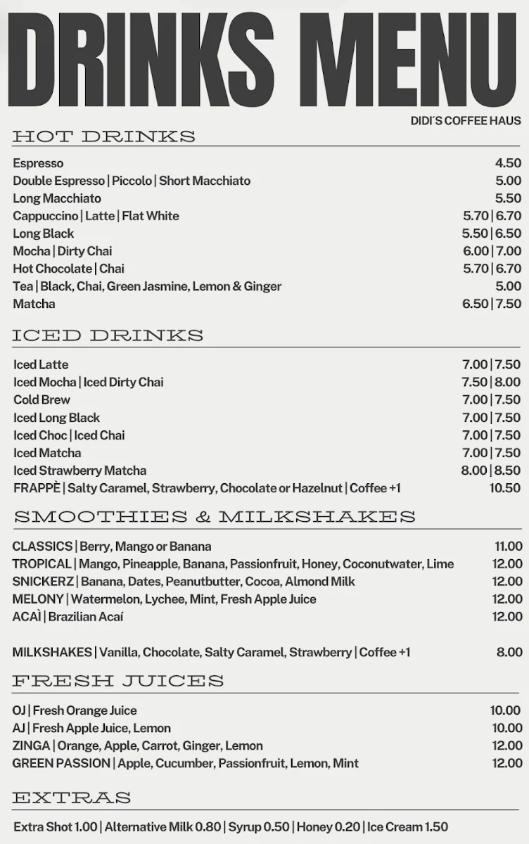 Menu, Didi´s Coffee Haus