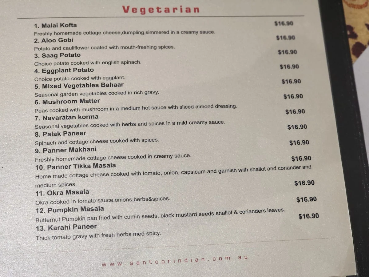 Menu, Santoor