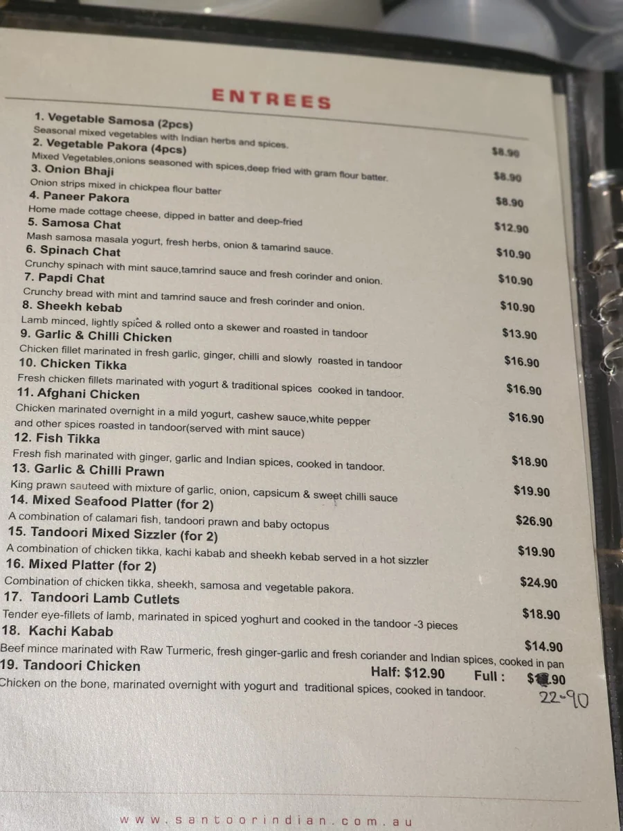 Menu, Santoor