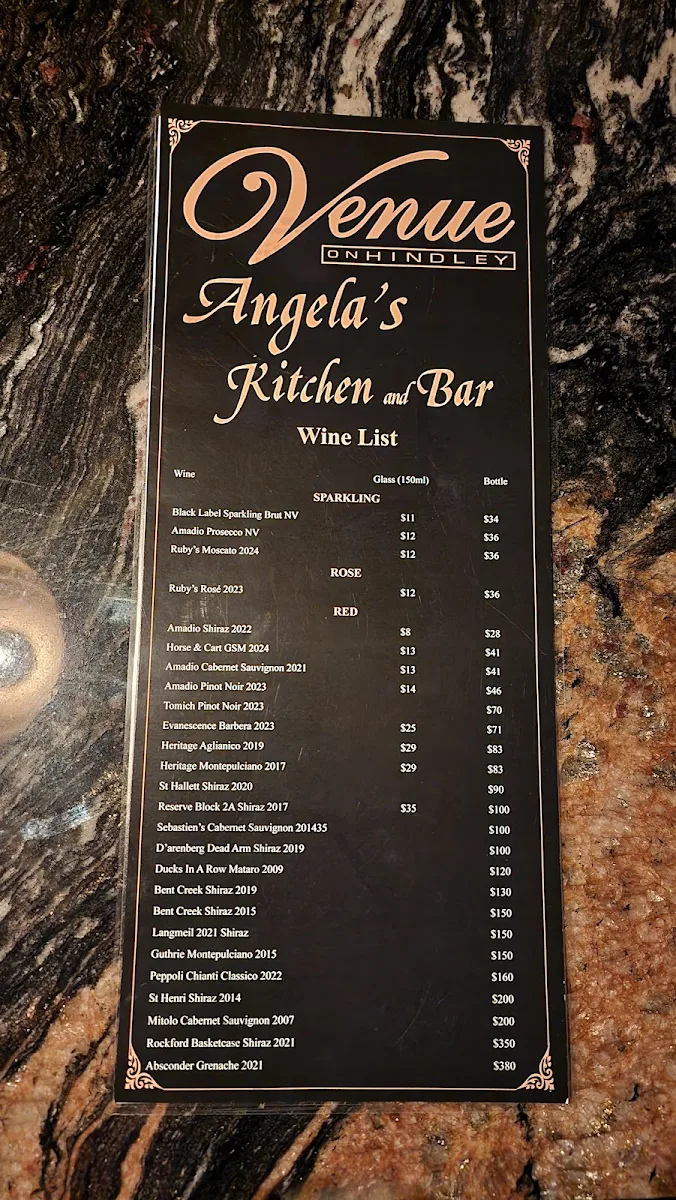 Menu, Angela's Kitchen and Bar