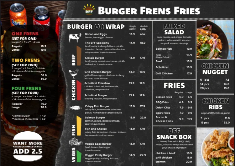 Menu, Burger Frens Fries