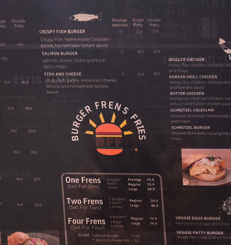 Menu, Burger Frens Fries