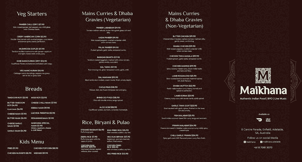 Menu, Maikhana