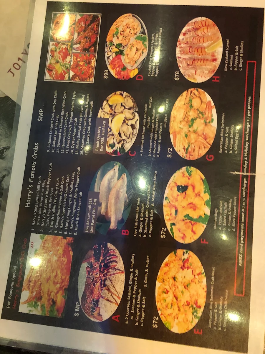 Menu, Harry's Singapore Chilli Crab Restaurant