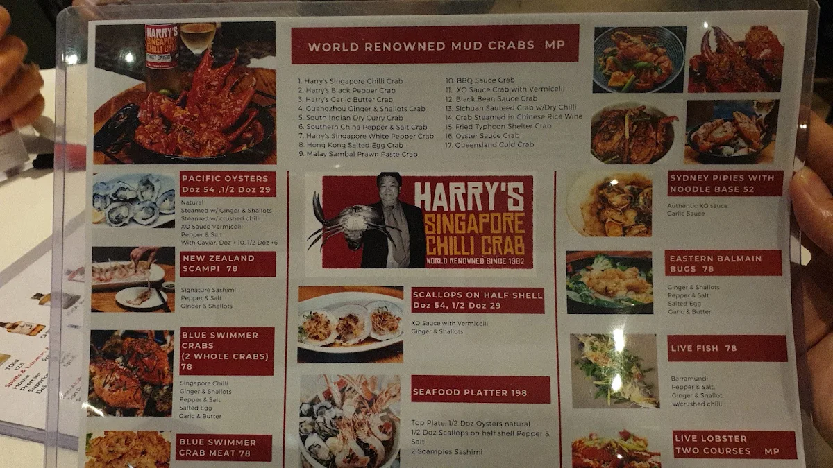 Menu, Harry's Singapore Chilli Crab Restaurant