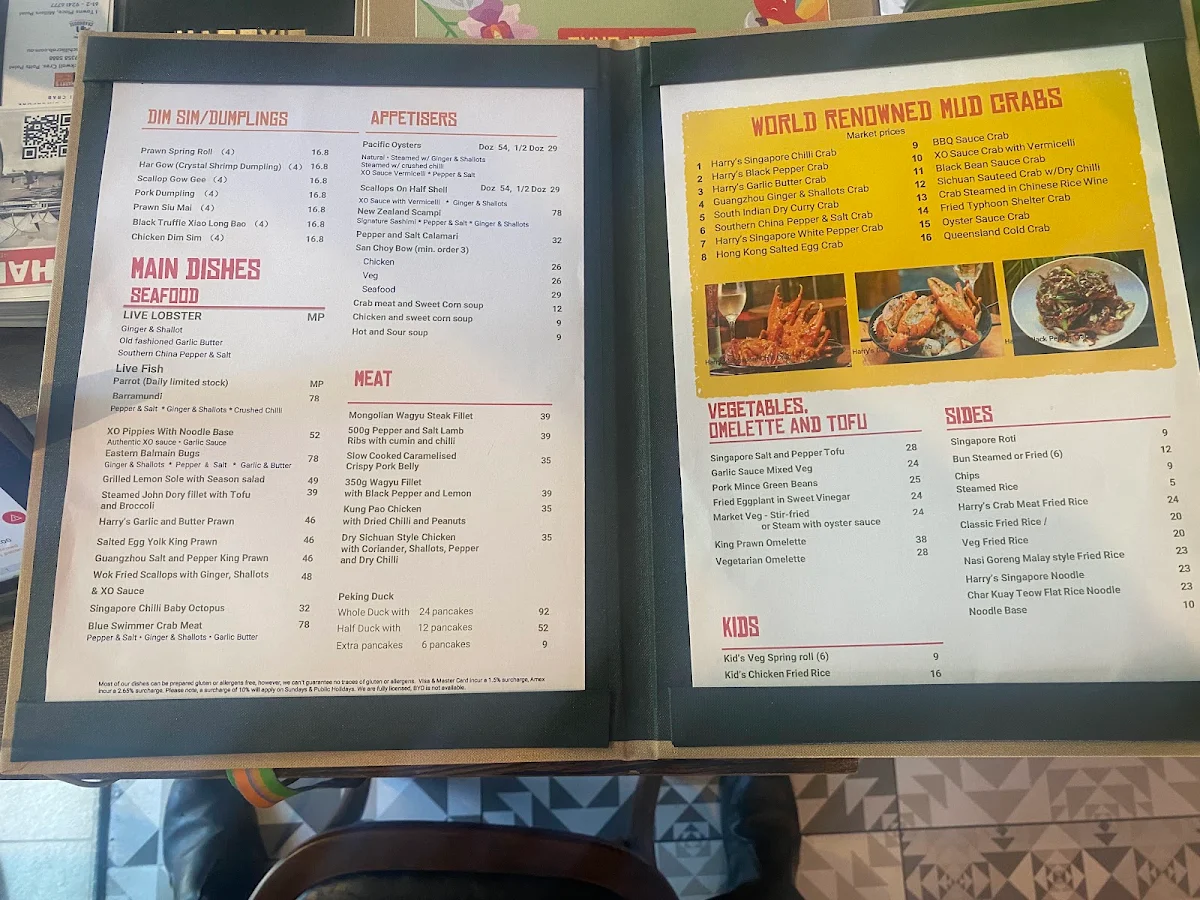 Menu, Harry's Singapore Chilli Crab Restaurant