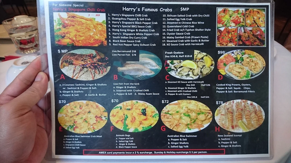 Menu, Harry's Singapore Chilli Crab Restaurant