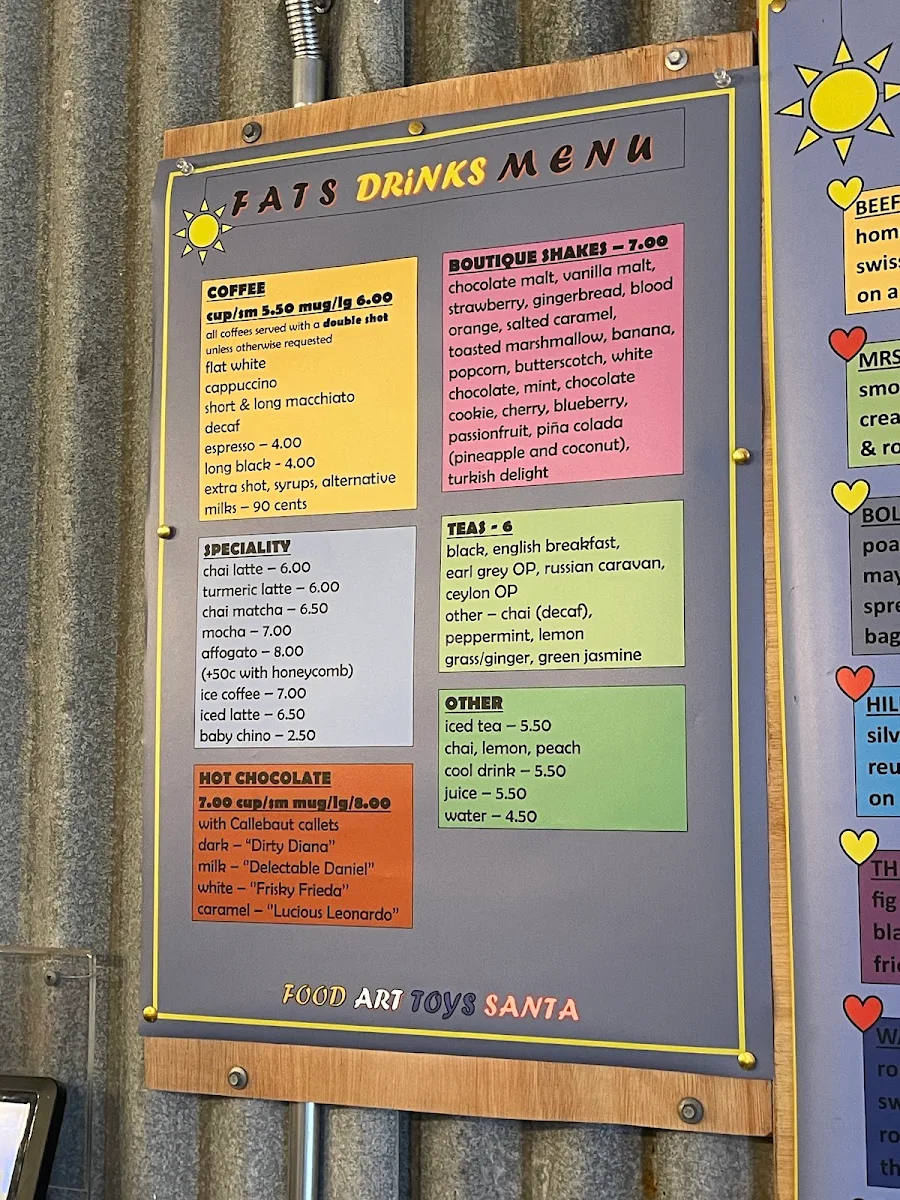 Menu, FATS - Food, Arttraction, Tee off, Socializing