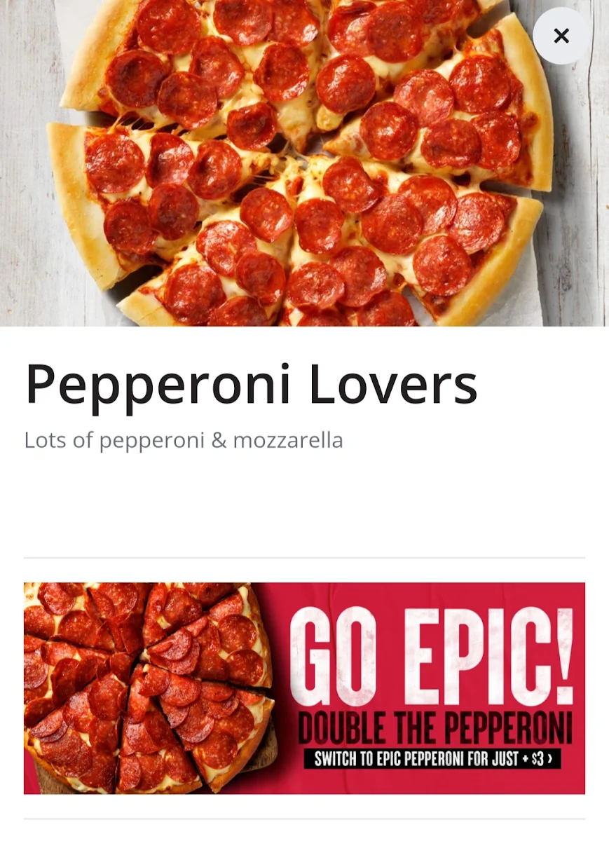 Menu, Pizza Hut Waterloo