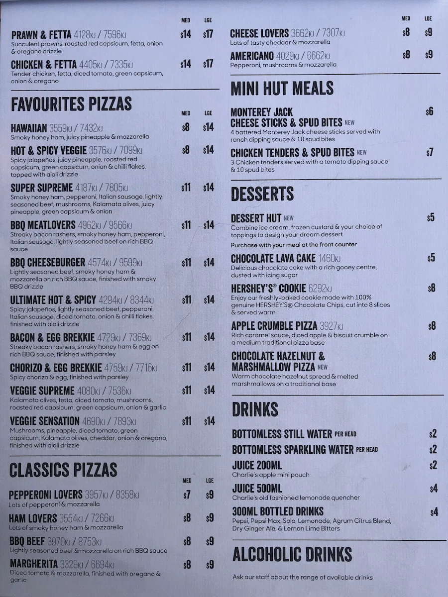 Menu, Pizza Hut Waterloo