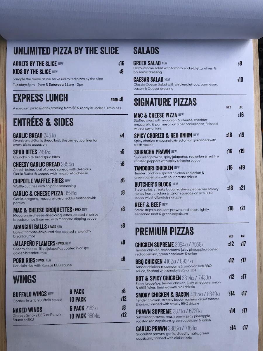 Menu, Pizza Hut Waterloo