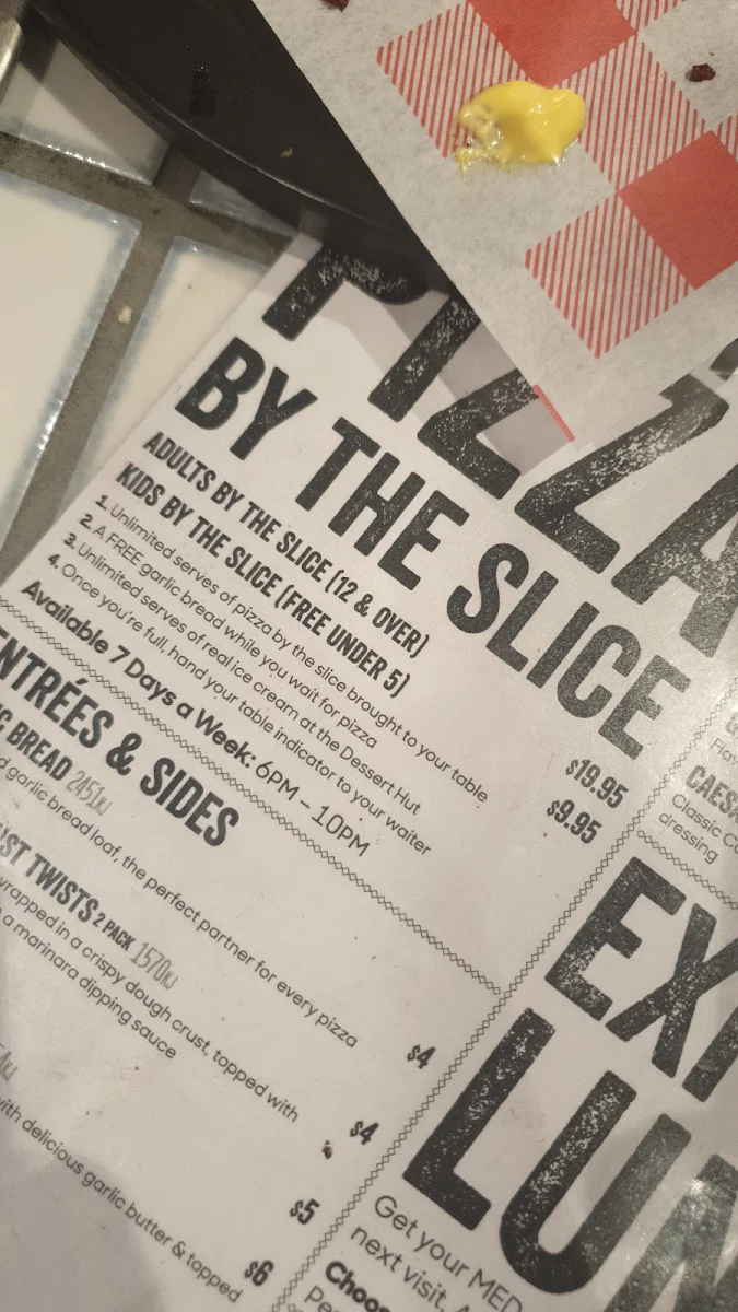 Menu, Pizza Hut Waterloo