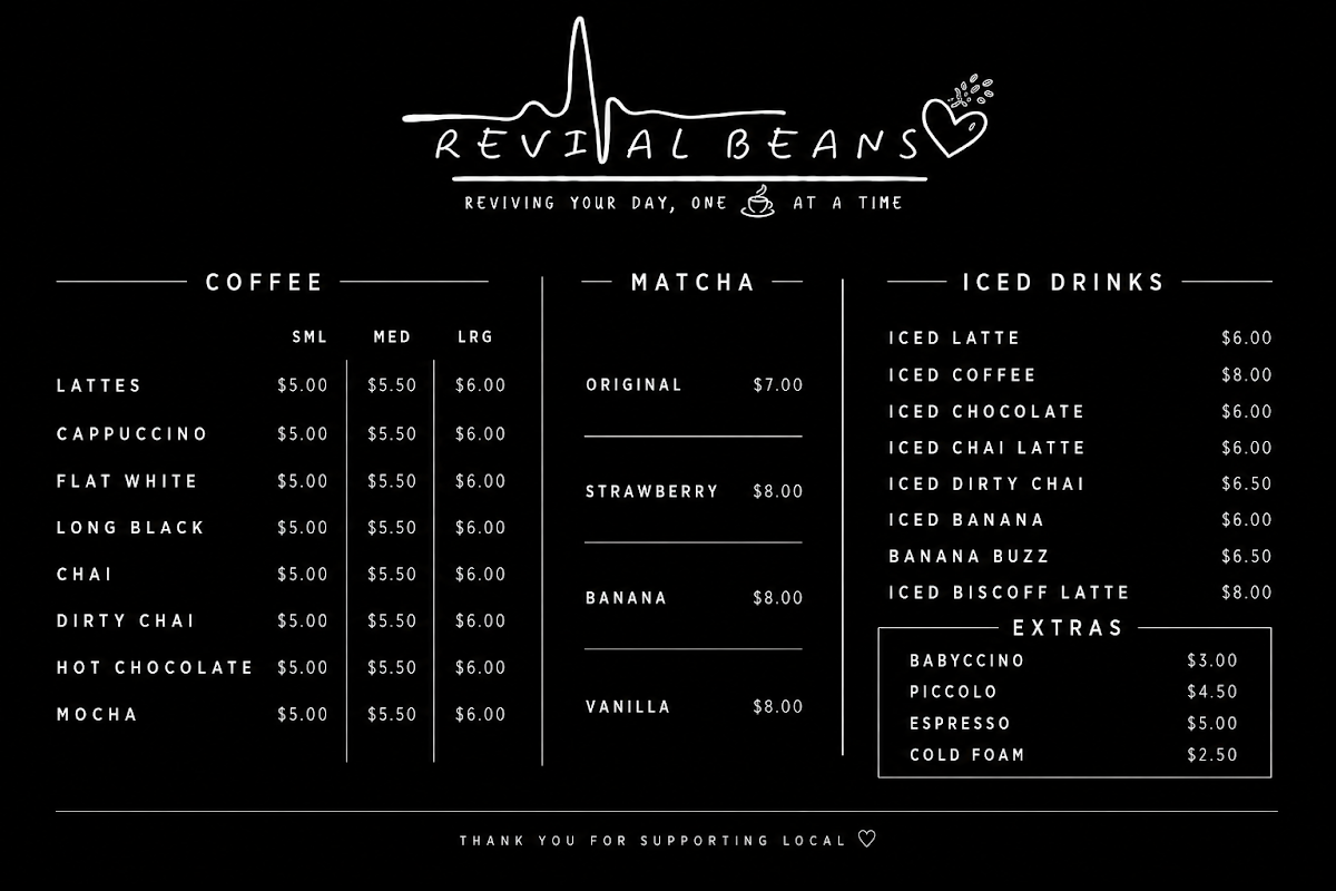 Menu, Revival beans