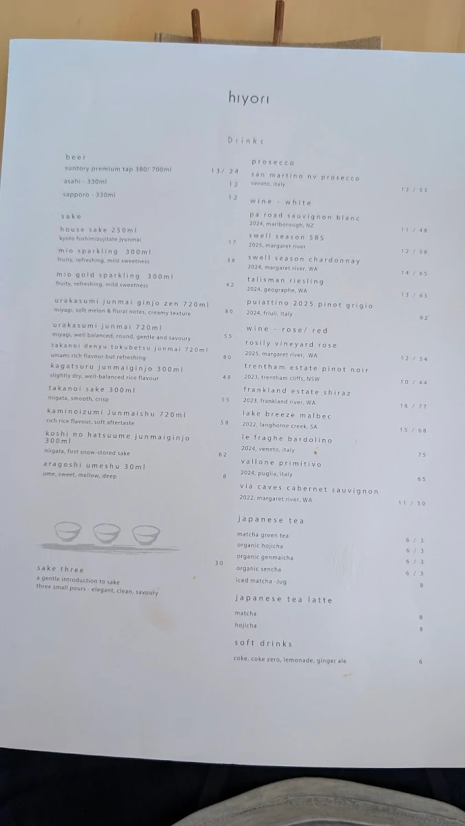 Menu, Hiyori Japanese Bar & Restaurant