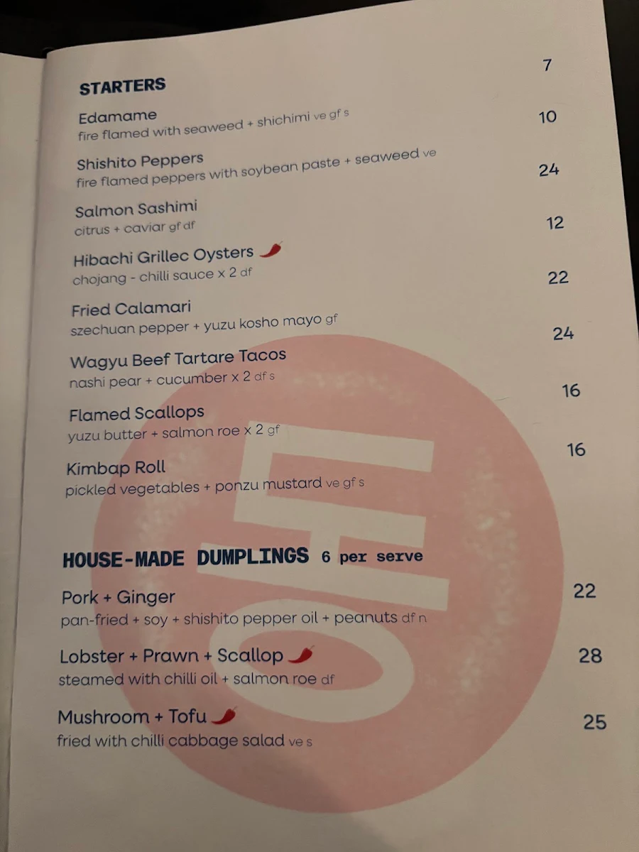 Menu, Azuma Den