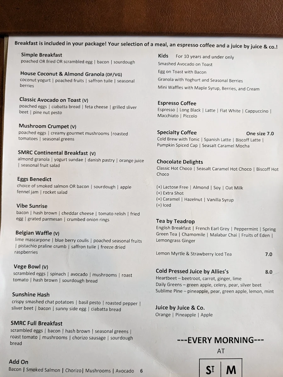 Menu, One Queen Restaurant