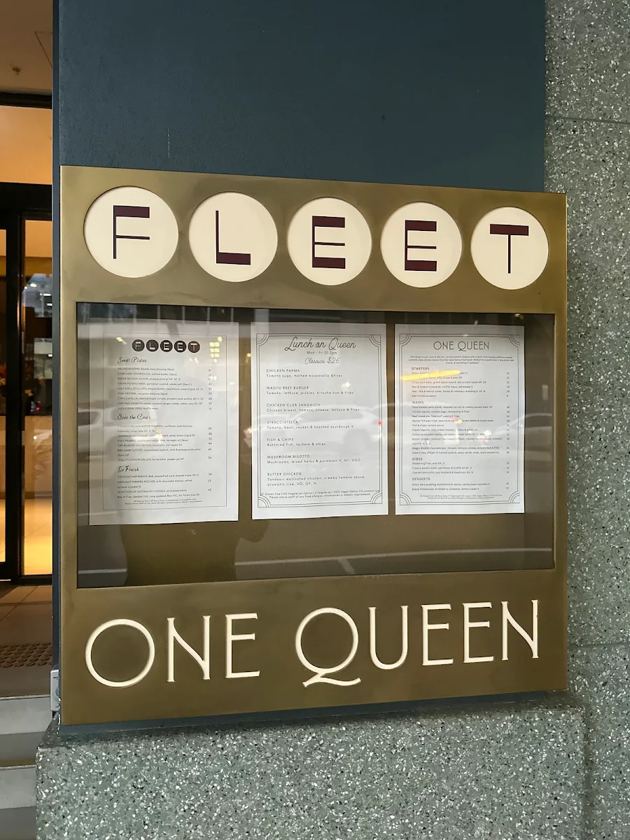 Menu, One Queen Restaurant
