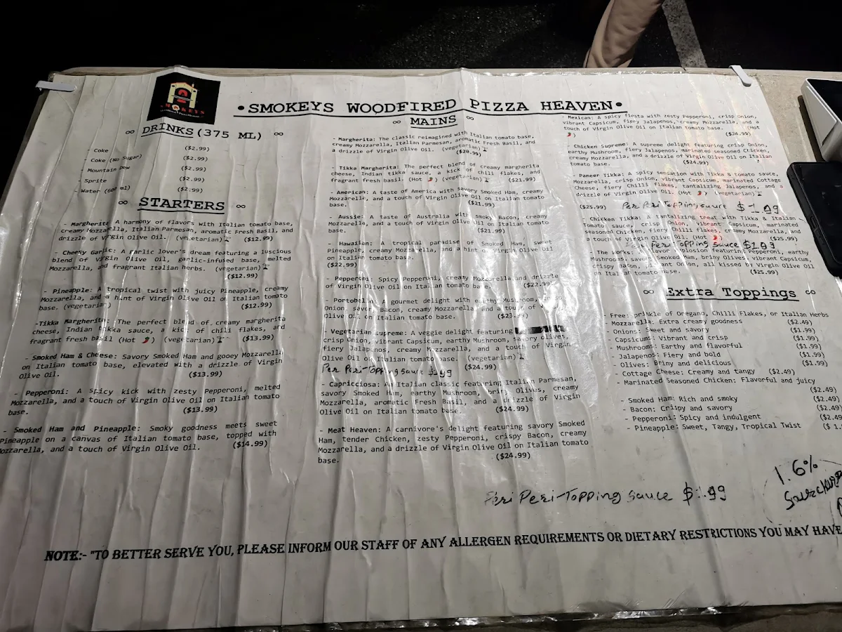 Menu, Smokeys Woodfired Pizza Heaven