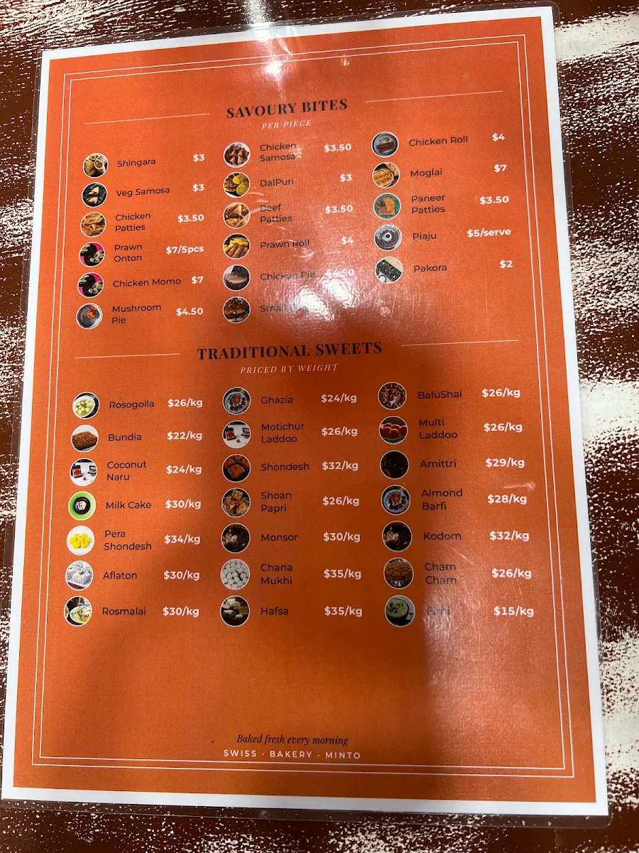 Menu, Swiss Bakery-Minto