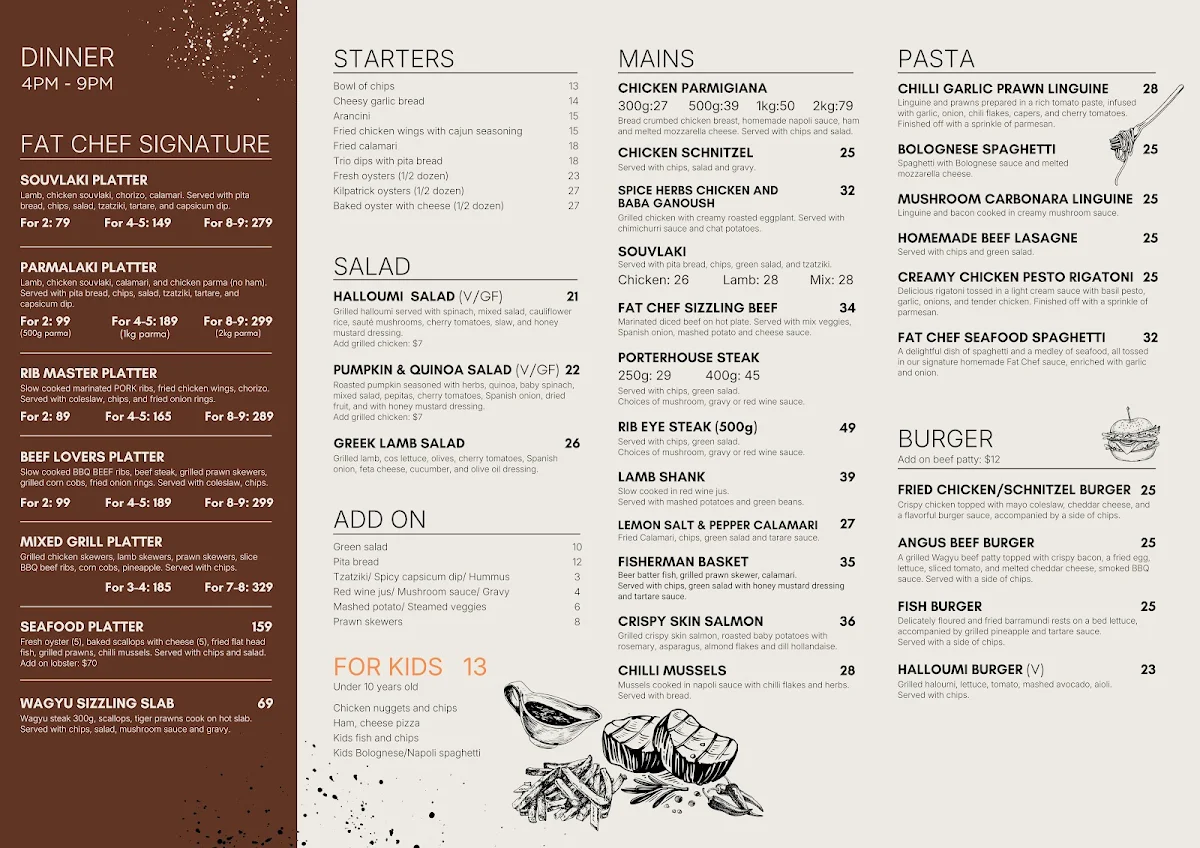 Menu, FAT CHEF Keilor East
