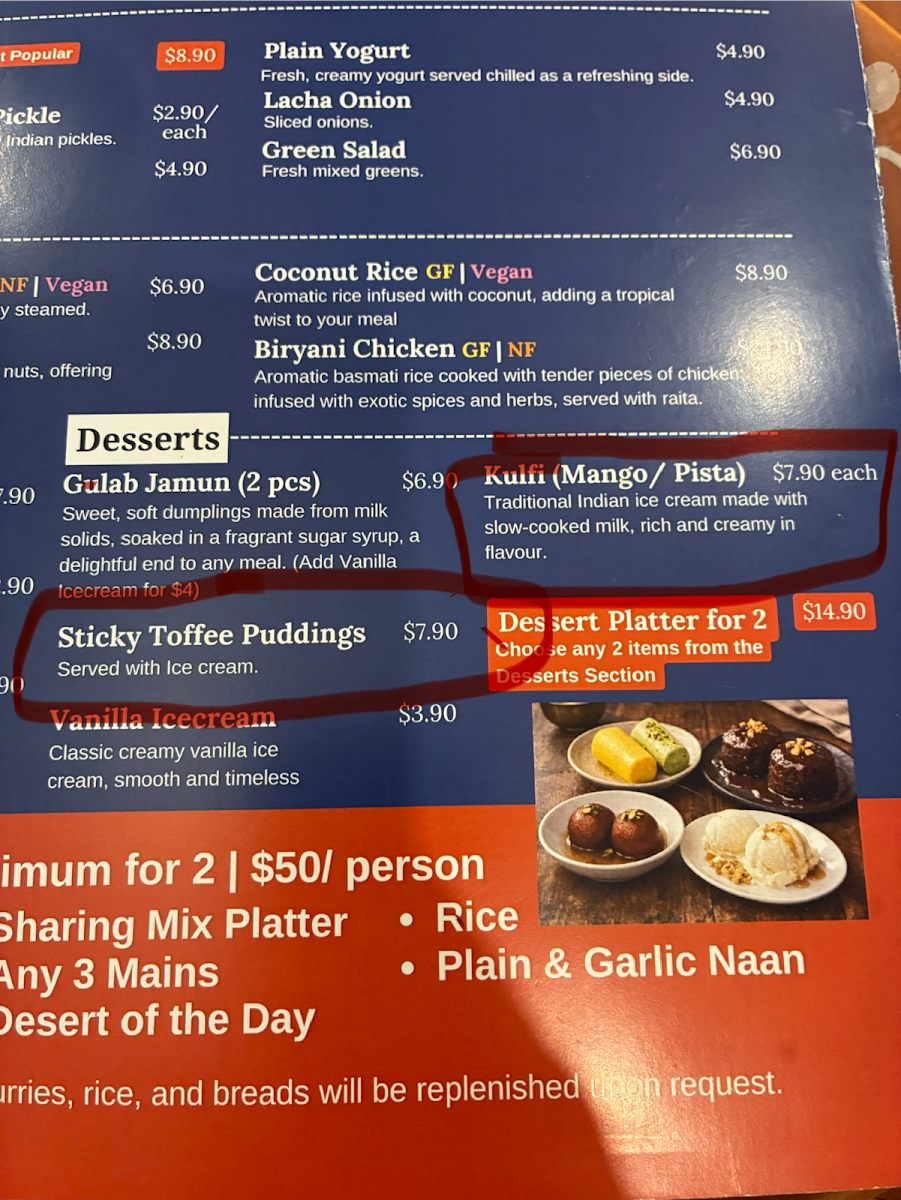 Menu, THE INDIAN TOWN