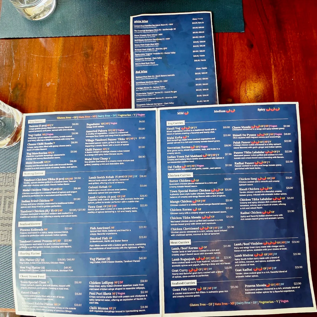 Menu, THE INDIAN TOWN