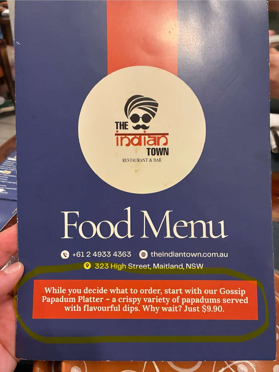 Menu, THE INDIAN TOWN