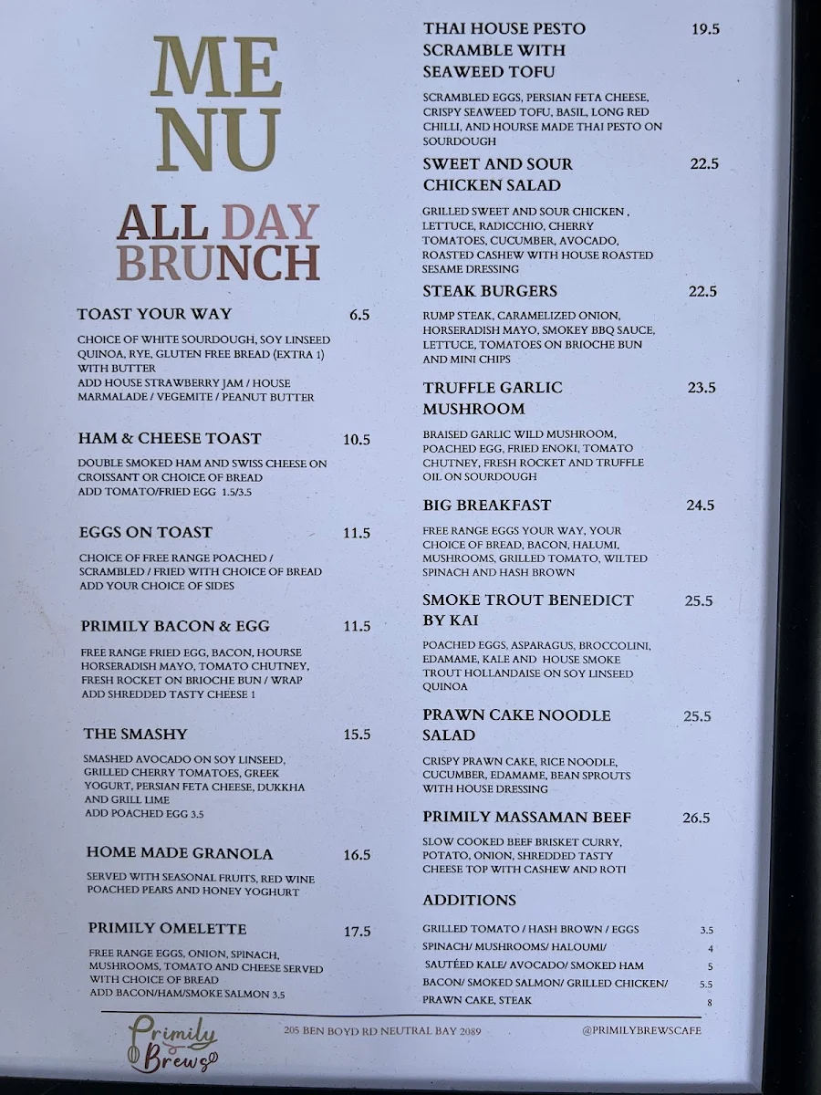 Menu, Primily Brews Cafe