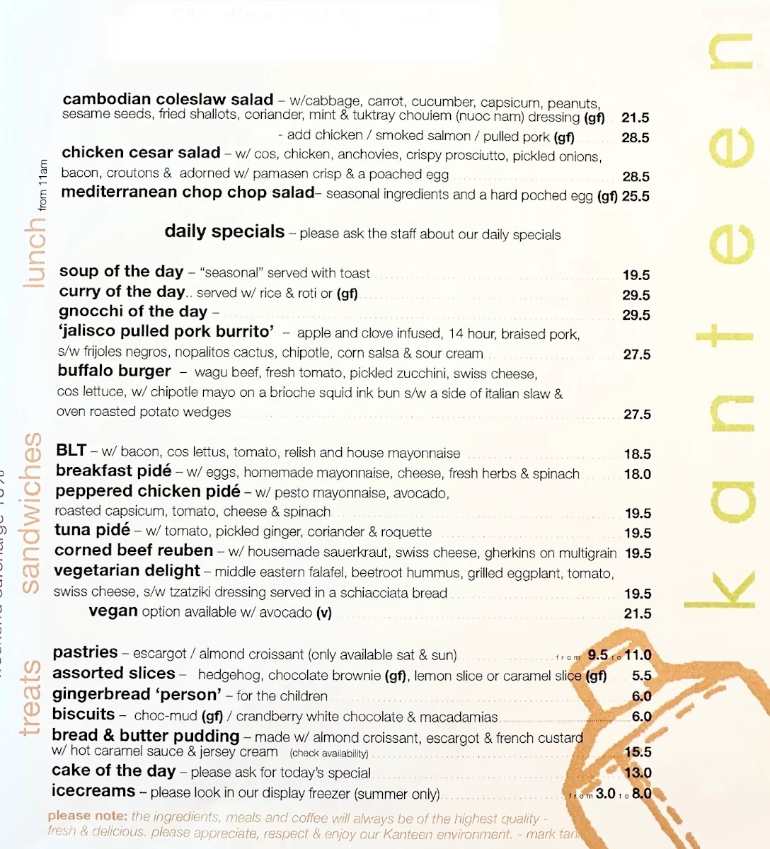 Menu, Kanteen
